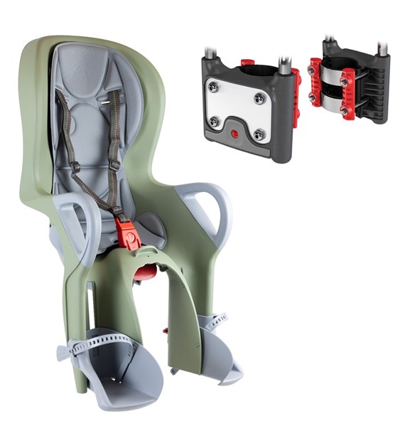 Fotelik dziecięcy OKBABY 10+ (regulowane pochylenie, 27,5”-29” pręt 114 stopni ZN+H70 + zapięcie) szary/szałwiowy (NEW 2026)