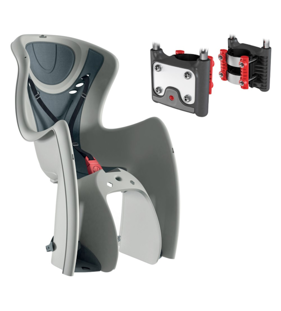 Fotelik dziecięcy OKBABY BODYGUARD / BABY SHIELD (27,5”-29” pręt 114 stopni ZN+H70 + zapięcie) szary/ciemnoszary (NEW)