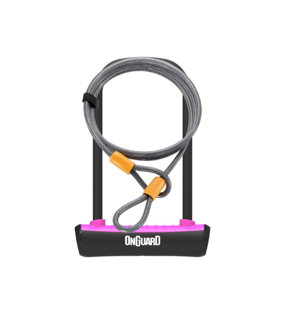 Zapięcie rowerowe ONGUARD NEON 8154PN U-LOCK + LINKA - ⌀ 11mm, Wymiary: 115mm x 230mm - uchwyt + 2x Klucze + LINKA 10mm x 120cm Różowe (NEW)