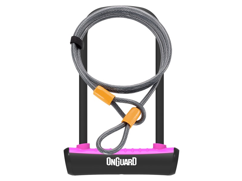 Zapięcie rowerowe ONGUARD NEON 8154PN U-LOCK - 115mm 230mm - uchwyt + 2 x Klucze + linka 10mm 120cm różowe