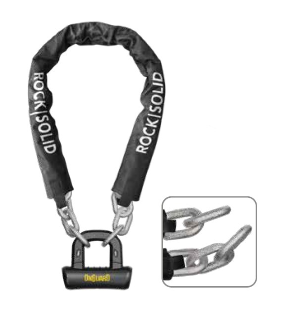 Zapięcie rowerowe ONGUARD ROCK SOLID 8607 ŁAŃCUCH + MINI U-LOCK, Wymiary: 150cm x 16mm, 5 x Kluczy z kodem + U-LOCK ⌀ 15mm (NEW)