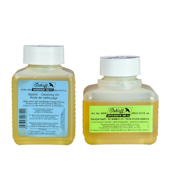 Zestaw olejów piasty na 10x wymian ROHLOFF OIL OF SPEEDHUB 500/14 - 250ML CAN SET FOR 10x OIL CHANGES (Olej czyszczący 250ml + Olej całoroczny 125ml/ 10 Wymian) (NEW)