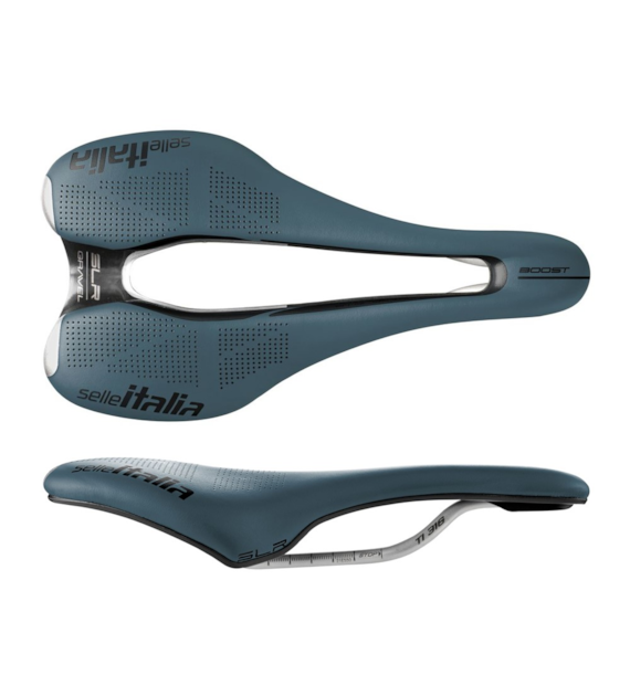 Siodło SELLE ITALIA SLR BOOST GRAVEL TI316 SUPERFLOW S (id match S3), Pręty TI316, Waga 204g, Niebieskie (NEW).
