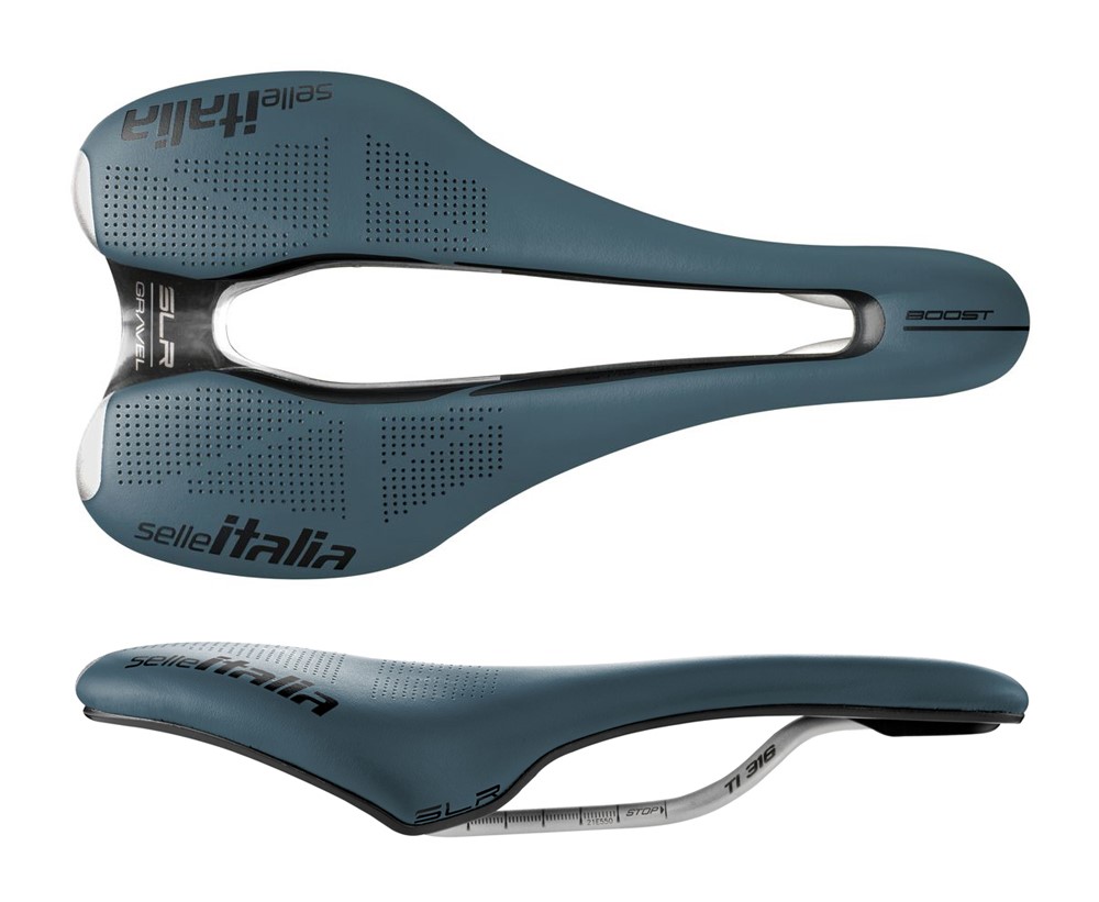 Siodło SELLE ITALIA SLR BOOST GRAVEL TI316, Superflow S (id match - S3), TI 316 Rail, Fibra-Tek, Light Gel, 204g, Niebieskie (NEW)