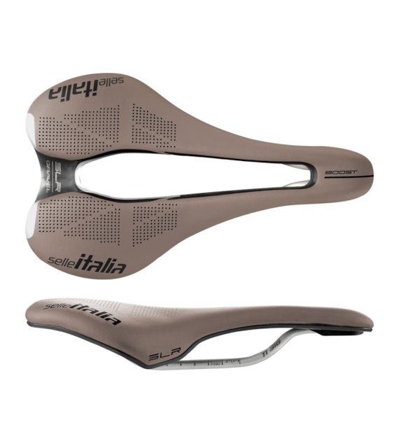 Siodło SELLE ITALIA SLR BOOST GRAVEL TI316 SUPERFLOW L (id match L3), Pręty TI316, Waga 209g, Brązowe (NEW).