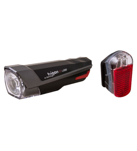 Zestaw lampki SPANNINGA TRIGON 15 przód 80 lumenów usb czarna, tył PYRO 20 lumenów usb czarna (DWZ)