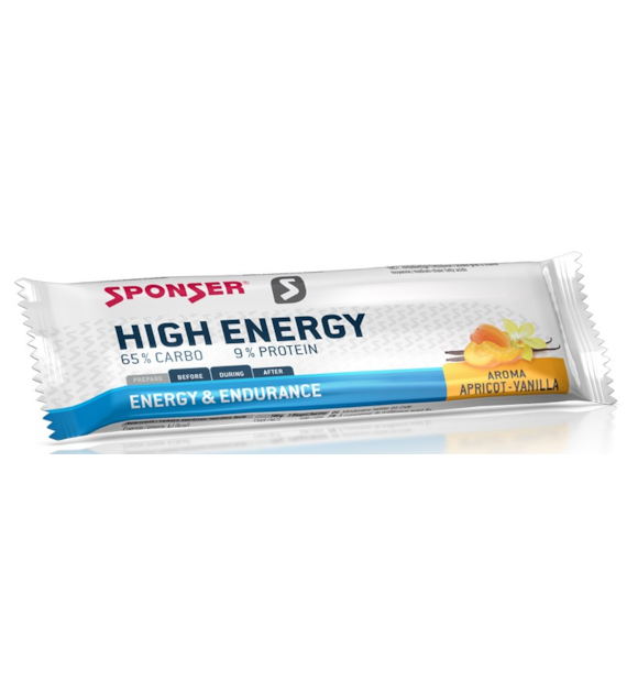 Baton energetyczny SPONSER HIGH ENERGY BAR morelowo-waniliowy (pudełko 30szt x 45g) (NEW)