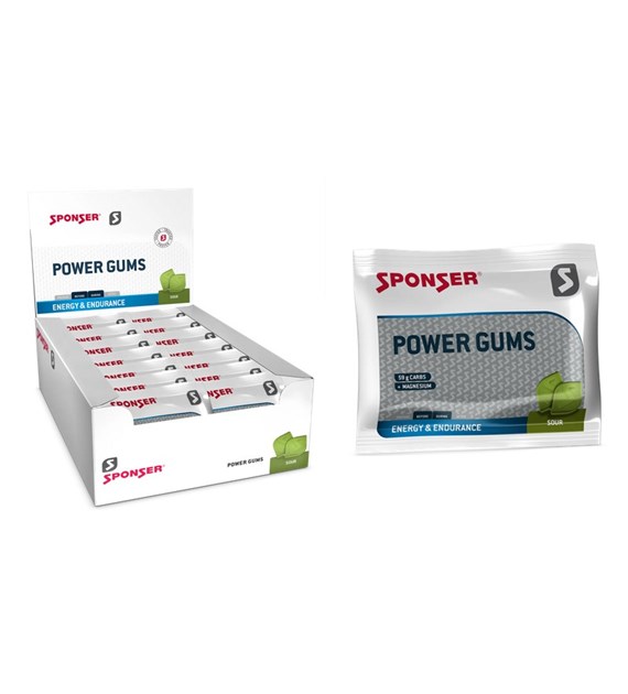 Gumy energetyczne SPONSER POWER GUMS sour łagodny octowo-kwaśny (pudełko 20 saszetek x 75g) (NEW 2025)