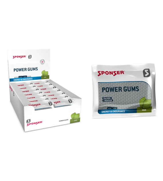 Gumy energetyczne SPONSER POWER GUMS sour łagodny octowo-kwaśny (pudełko 20 saszetek x 75g) (NEW)