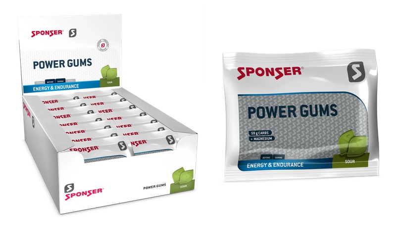 Gumy energetyczne SPONSER POWER GUMS sour łagodny octowo-kwaśny (pudełko 20 saszetek x 75g) (NEW 2025)