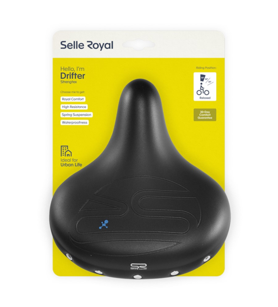 Siodło SELLEROYAL DRIFTER PLUS STRENGTEX RELAXED 90st. unisex żelowe + sprężyny czarne (NEW).