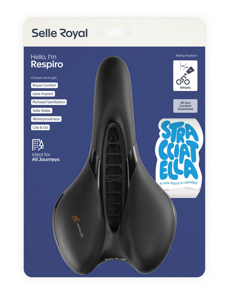 Siodło SELLEROYAL RESPIRO SOFT ATHLETIC STRACCIATELLA 45st. żelowe, kanał chłodzący, unisex 398g (NEW 2026)