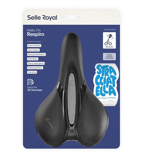 Siodło SELLEROYAL RESPIRO SOFT MODERATE STRACCIATELLA 60st. żelowe + elastomery, kanał chłodzący, unisex 496g (NEW 2026)