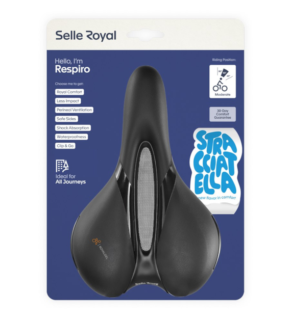 Siodło SELLEROYAL RESPIRO SOFT MODERATE STRACCIATELLA 60st. żelowe + elastomery, kanał chłodzący, unisex 496g (NEW 2026)