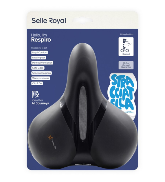 Siodło SELLEROYAL RESPIRO SOFT RELAXED STRACCIATELLA 90st. żelowe + elastomery, kanał chłodzący, unisex 771g (NEW 2026)