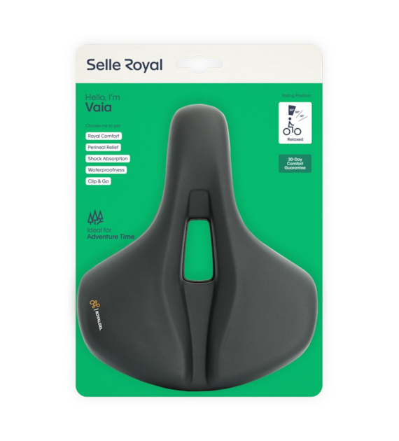 Siodło SELLEROYAL VAIA RELAXED 90st. żelowe + elastomery, ergonomiczny kanał, unisex, 580g (NEW)