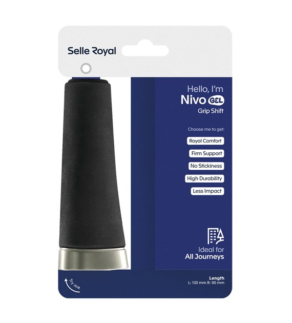 Chwyty kierownicy SELLEROYAL NIVO GEL, Żelowe, Rozmiar 130/130, Czarne, Lock-on, Klamra aluminiowa srebrna (NEW 2026)