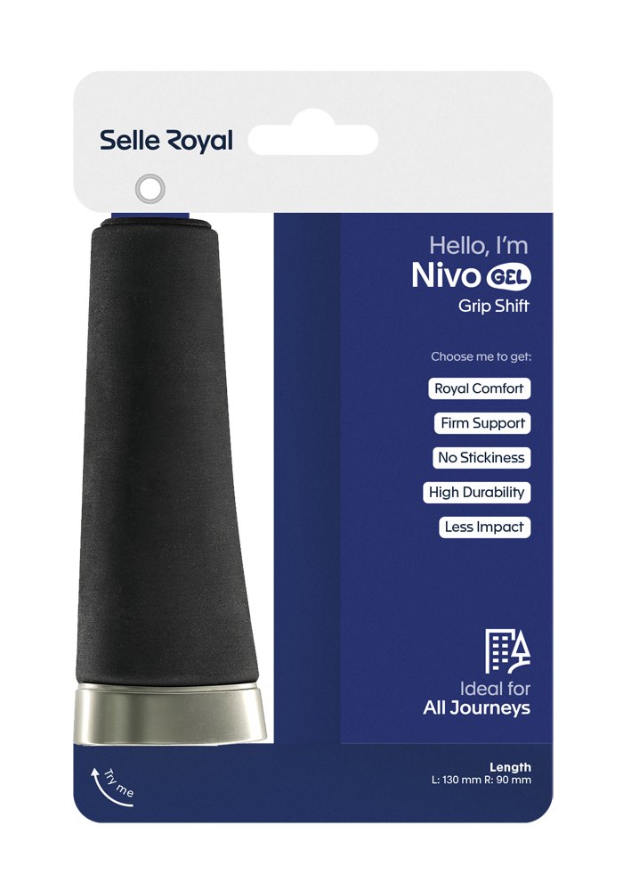 Chwyty kierownicy SELLEROYAL NIVO GEL, Żelowe, Rozmiar 130/130, Czarne, Lock-on, Klamra aluminiowa srebrna (NEW 2026)
