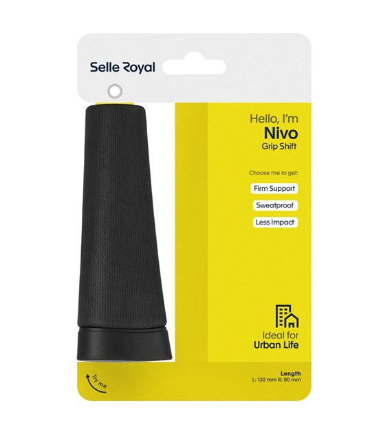 Chwyty kierownicy SELLEROYAL NIVO GEL, Żelowe, Rozmiar 130/90, Czarne, Lock-on, Klamra aluminiowa srebrna (NEW 2026)