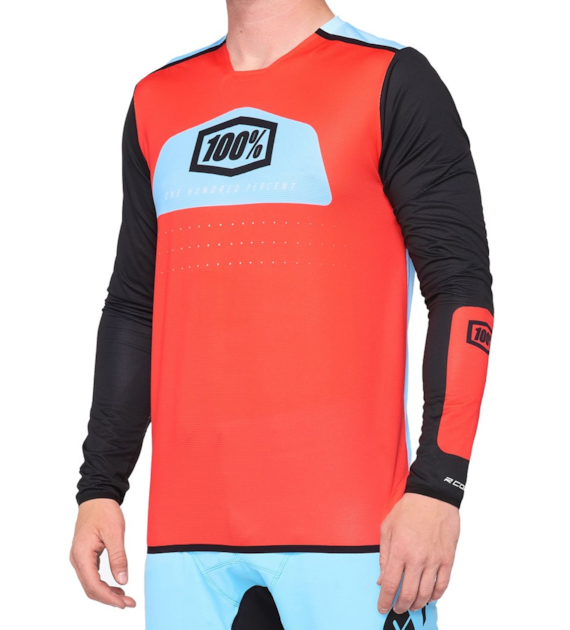 Koszulka męska 100% R-CORE X Jersey długi rękaw fluo red black roz. L (NEW)