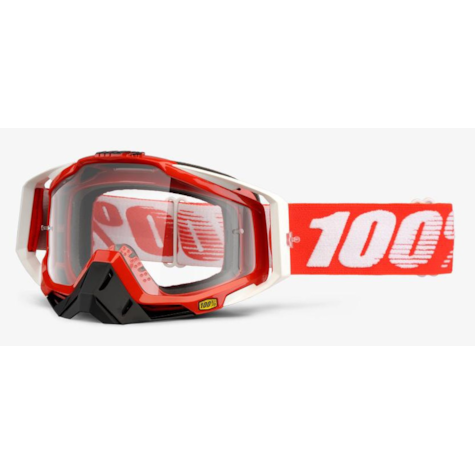 Gogle 100% RACECRAFT FIRE RED (Szyba Przezroczysta Anti-Fog, LT 88%-92% + 10 Zrywek) (WYPRZEDAŻ -50%)