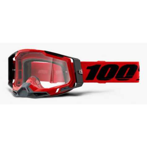 Gogle 100% RACECRAFT 2 RED (Szyba Przezroczysta Anti-Fog, LT 88%-92% + 10 Zrywek) (WYPRZEDAŻ -50%)