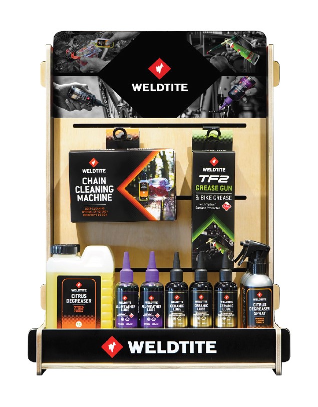 Display sklepowy WELDTITE DRIVETRAIN SHOP STAND, Zestaw 21szt. produktów Weldtite Drivetrain (NEW)