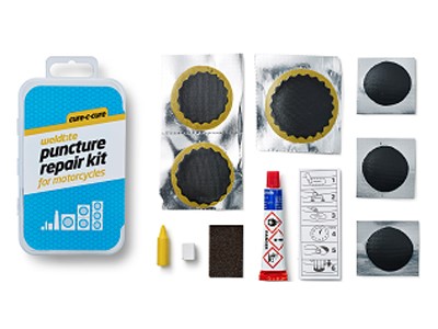 Zestaw łatek motoryzacyjnych WELDTITE Cure-C-Cure Puncture Repair Kit For Motorcycles (6x Łatka + Klej + Papier ścierny + Kreda + Kredka), Pudełko 10szt. (NEW).