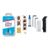 Zestaw łatek do dętek WELDTITE Airtite Puncture Repair Kit with Tools (6x Łatka + Klej + Papier ścierny + Kreda + Kredka + 3x Łyżka + Klucz 5mm/6mm), Pudełko 10szt. (NEW).