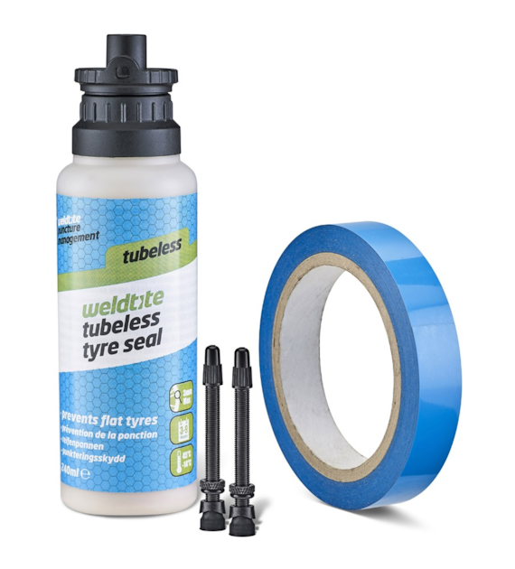 Zestaw WELDTITE TUBELESS CONVERSION SYSTEM - ROAD (Mleczko + Taśma + 2x Zawór 55mm Presta) (NEW)