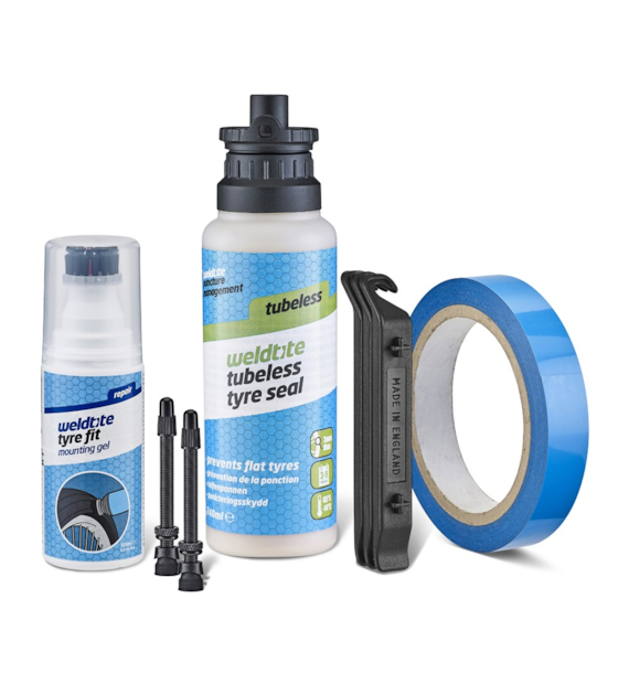 Zestaw WELDTITE Complete Tubeless Conversion Sytstem ROAD (Mleczko + Taśma + 3x Łyżka + Żel montażowy + 2x Zawór 55mm Presta)