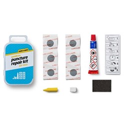 Zestaw łatek do wąskich dętek WELDTITE Cure-C-Cure Puncture Repair Kit For Race (6x Łatka + Klej + Papier ścierny + Kreda + Kredka), Pudełko 12szt.